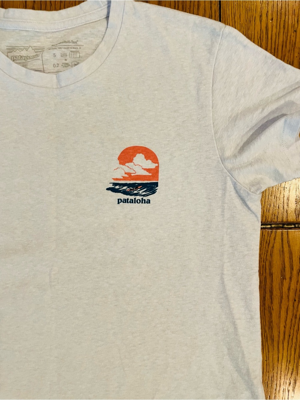 Patagonia Pataloha Responsibili-Tee, short sleeve, medium, white/blue tint